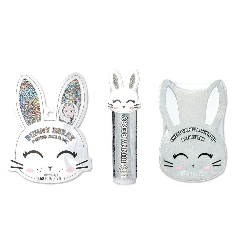 Justice For Girls 3pc Winter Bunny Bath Bomb Mask Lip Balm Set